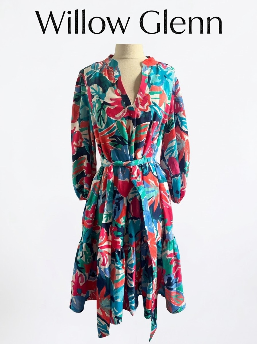 Women’s Multicolor Floral Midi Dress - Teal & Pink Size 14 0288